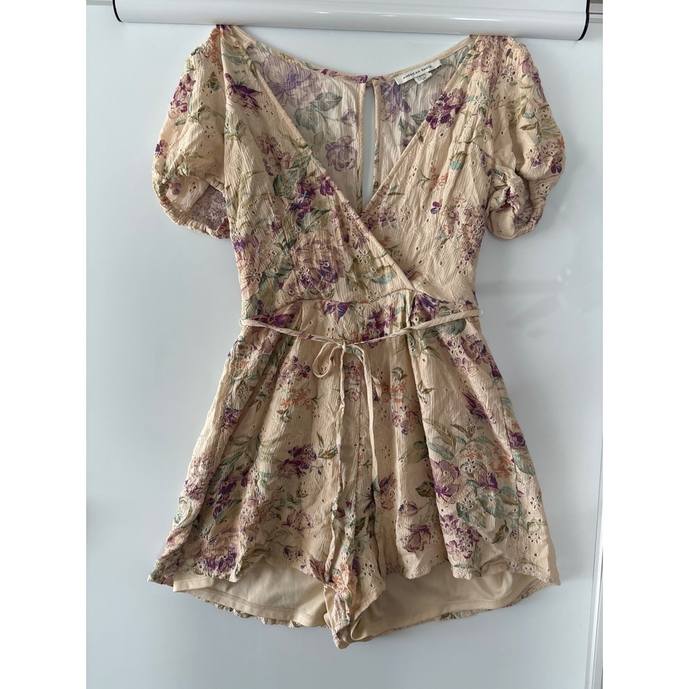American Eagle women's romper size small petite floral beige purple